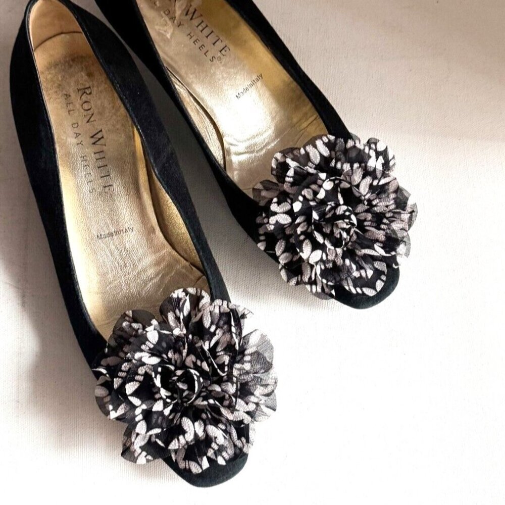 Ron White All Day Heels Black Suede Floral Loafers 37